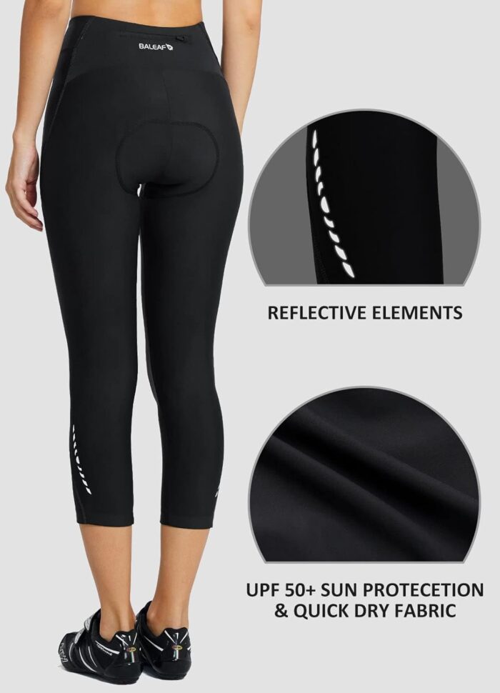 baleaf Women's Padded Bike Pants High Waist Cycling Shorts 3/4 Bicycle Capris Legging Zipper Pockets UPF 50+ - Image 4