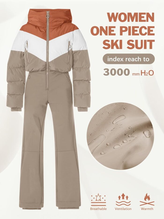 Fisoew Womens One Piece Ski Suit Warm Waterproof Snowsuits Winter Snow Jumpsuits Outdoor Sports Outerwear - Image 6
