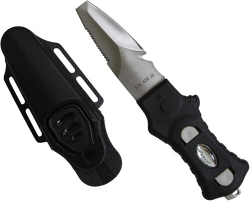 Scuba Choice Compact Stainless Steel Blunt Tip Dive Knife - 2.3" Plain Edge Blade with Ergonomic Nylon Handle, Durable for Scuba Diving, Snorkeling & Water Sports - Black/Silver