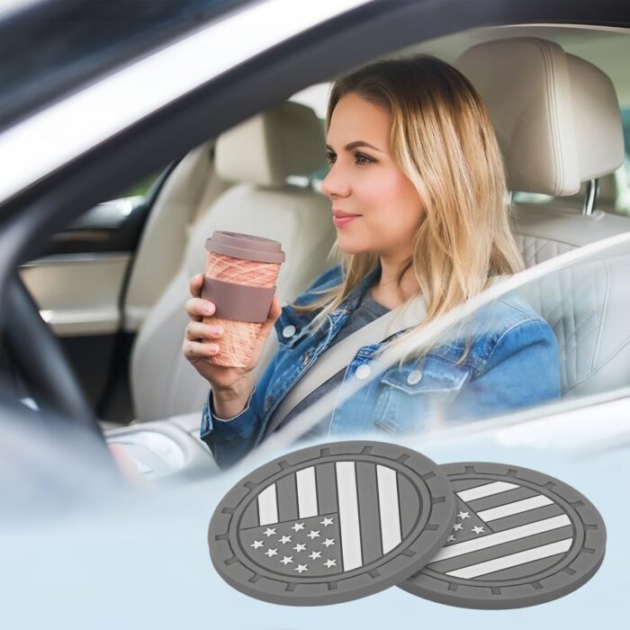 AUCELI 4 Pack Car Cup Holder Coasters, Colored American Flag US Flag Insert Car Cup Coaster, 2.75 Inch Anti Slip Shockproof Embedded Drink Mat, Vehicle Interior Decor Accessories - Image 6