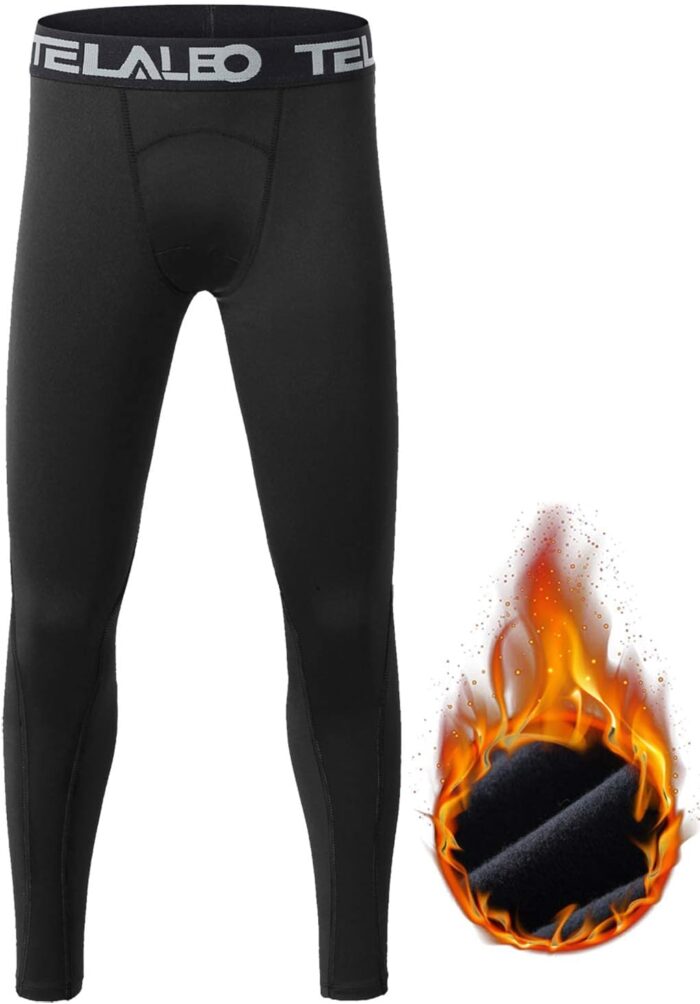 TELALEO Boys' Girls' Long Sleeve Compression Shirts Thermal Fleece Lined Kids Athletic Sports Tops Leggings Baselayer Set - Image 4