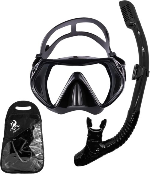 Diving Snorkle, Mask Set Adult,Anti-Fog Panoramic View Mask Scuba Gear,Goggles Swimming Adult for Snorkeling Scuba Diving Swimming Travel Size