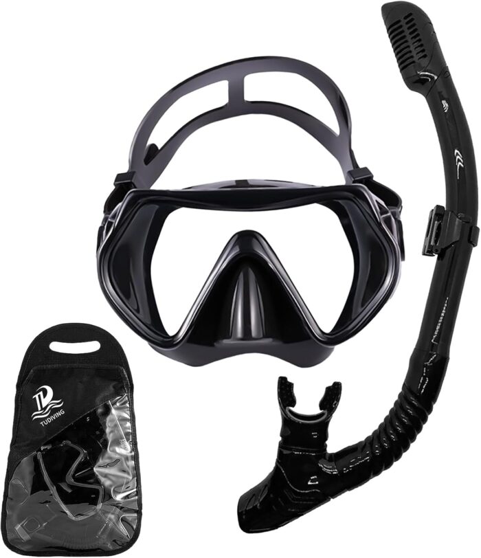 Diving Snorkle, Mask Set Adult,Anti-Fog Panoramic View Mask Scuba Gear,Goggles Swimming Adult for Snorkeling Scuba Diving Swimming Travel Size