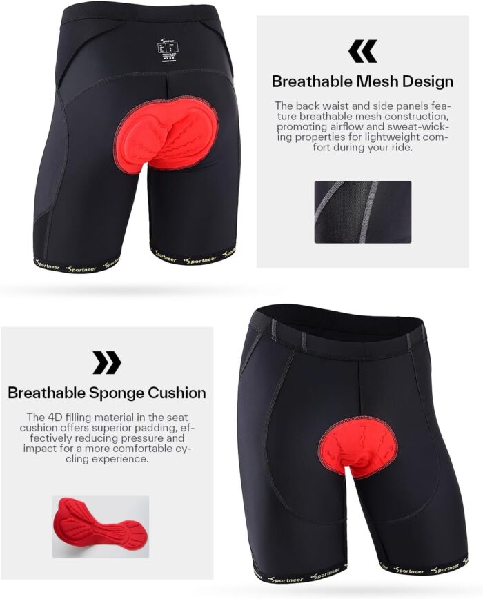Sportneer Padded Bike Shorts for Men - 4D Padding Mens Bicycle Cycling Biking Clothing Shorts, Breathable and Absorbent - Image 5