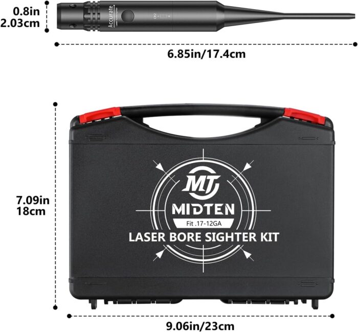 MidTen Laser Bore Sight Kit with Button Switch, Professional Red/Green Laser Bore Sighter with 32 Adapters for 0.17 to 12GA Calibers, Powerful Hunting Equipment - Image 7