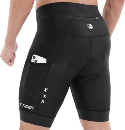 X-TIGER Bike Shorts for Men Padded Anti-Slip Leg Cycling Shorts with Zipper Pockets Mountain Bicycle Riding Road Biking