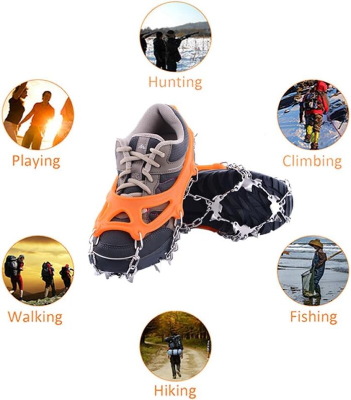 Ice Cleats,Spikes CramponsTraction Snow Grips for Boots Shoes Women Men Kids, Anti Slip Stainless Steel Footwear Spikes for Hiking Fishing Walking Climbing Ice Mountaineering - Image 7