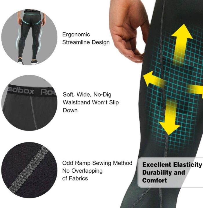 Roadbox 1, 2 or 3 Pack Men's Compression Pants Athletic Base Layer Cycling Tights Leggings for Running Yoga Basketball - Image 5