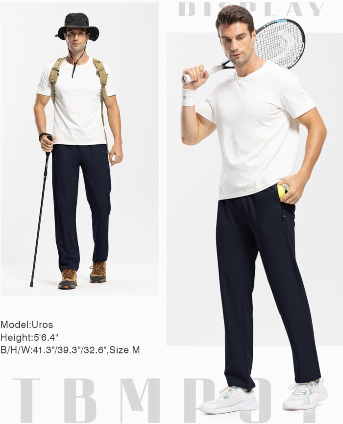 TBMPOY Men's Lightweight Hiking Travel Pants Breathable Athletic Fishing Active Joggers Zipper Pockets - Image 7