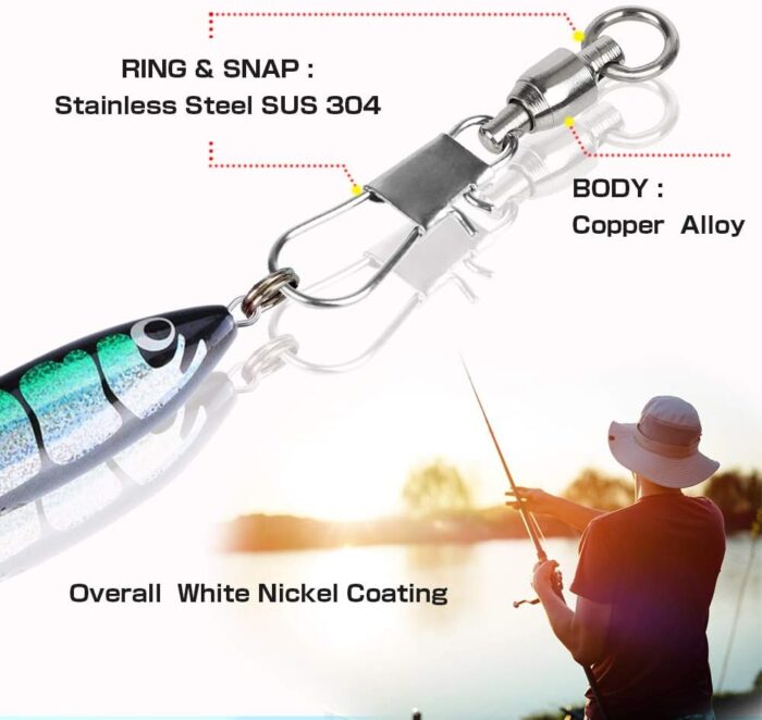 AMYSPORTS Fishing Swivels with Interlock Snap Ball Bearing Swivels Fishing Snap Swivels Saltwater Freshwater Fishing Tackle Leader Lure Jigs Line Fishing Connector - Image 5