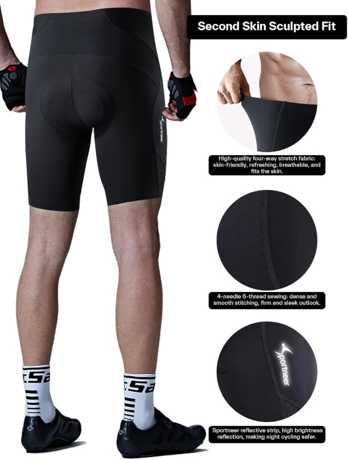 Sportneer Padded Bike Shorts for Men - 4D Padding Mens Bicycle Cycling Biking Clothing Shorts, Breathable and Absorbent - Image 6