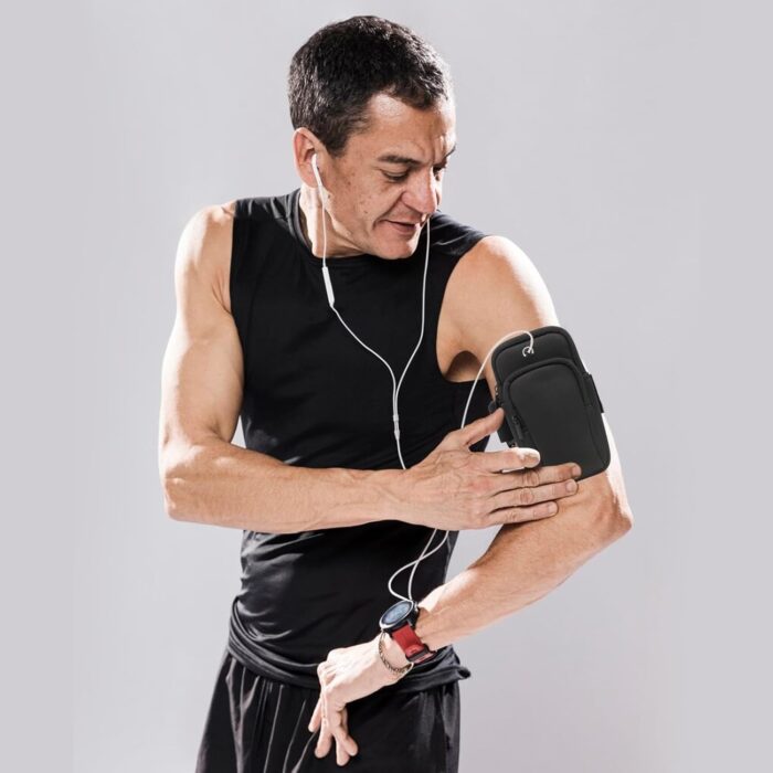 Running Armband, Diving Cloth Running Phone Holder Running Accessories for Men and Women, Dual Pockets Phone Arm Band for Running, Cycling, Mountaineering (Black) - Image 5