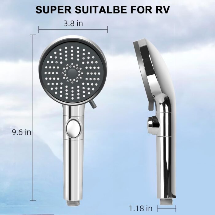 RV Shower Head with Hose, High Pressure 5 Mode Shower head Replacement, Shower Head for RV/Campers, Travel Trailer, Motorhome for Water Saving, Handheld Shower Head Holder and Hose, On Off Switch - Image 7