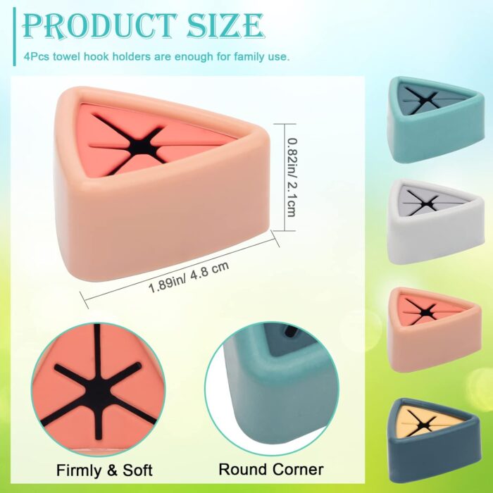 4Pcs Towel Hook Holder Grabber, Drill Free Self Adhesive Push Hooks Firmly, Colorful Dish Towel Holders for Kitchen Bathroom Organization - Image 4