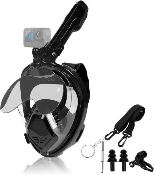 Snorkeling Gear for Adults, Full Face Snorkel Mask Adults with Camera Mount, Snorkel Mask for Glasses Wearers Check Valve Air Inlet Breathe Better, Panoramic View Snorkel Set