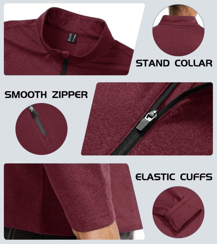 KEFITEVD Men's Athletic Shirts Long Sleeve 1/4 Zip Lightweight Fleece Lined Golf Active Pullover Workout Shirts Sweatshirt - Image 6