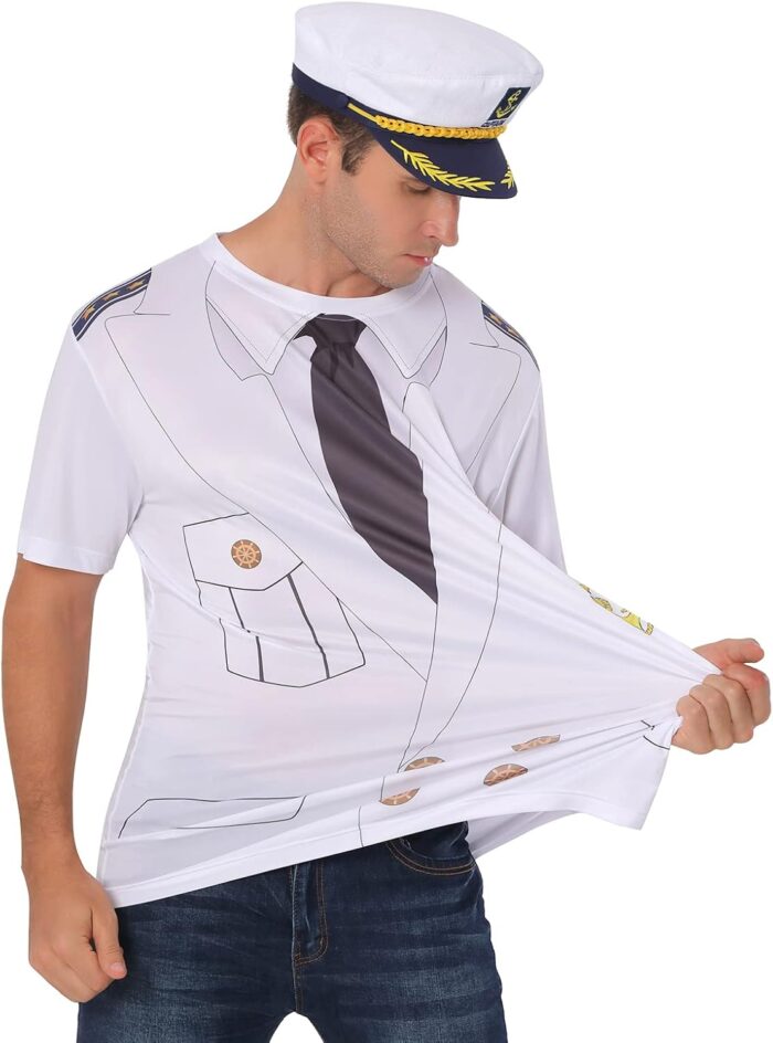 Novelty Mens Boat Captain T Shirts, Yacht Rock Nautical Cruise Uniform Party Costume Tee - Image 8