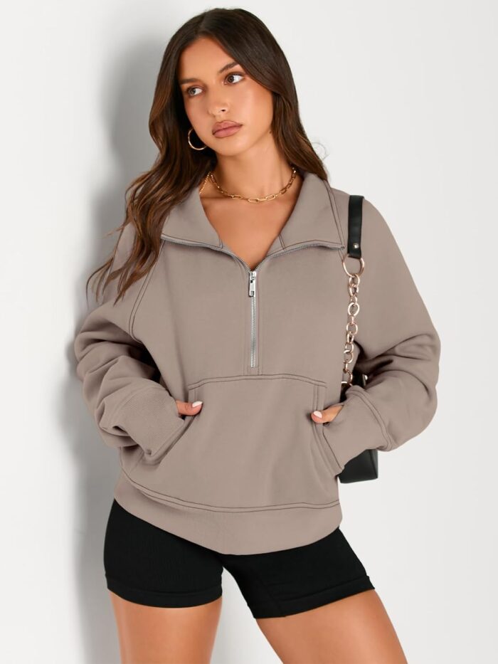 AUTOMET Womens Sweatshirts Half Zip Cropped Pullover Fleece Quarter Zipper Hoodies 2025 Fall Fashion Outfits Clothes - Image 3