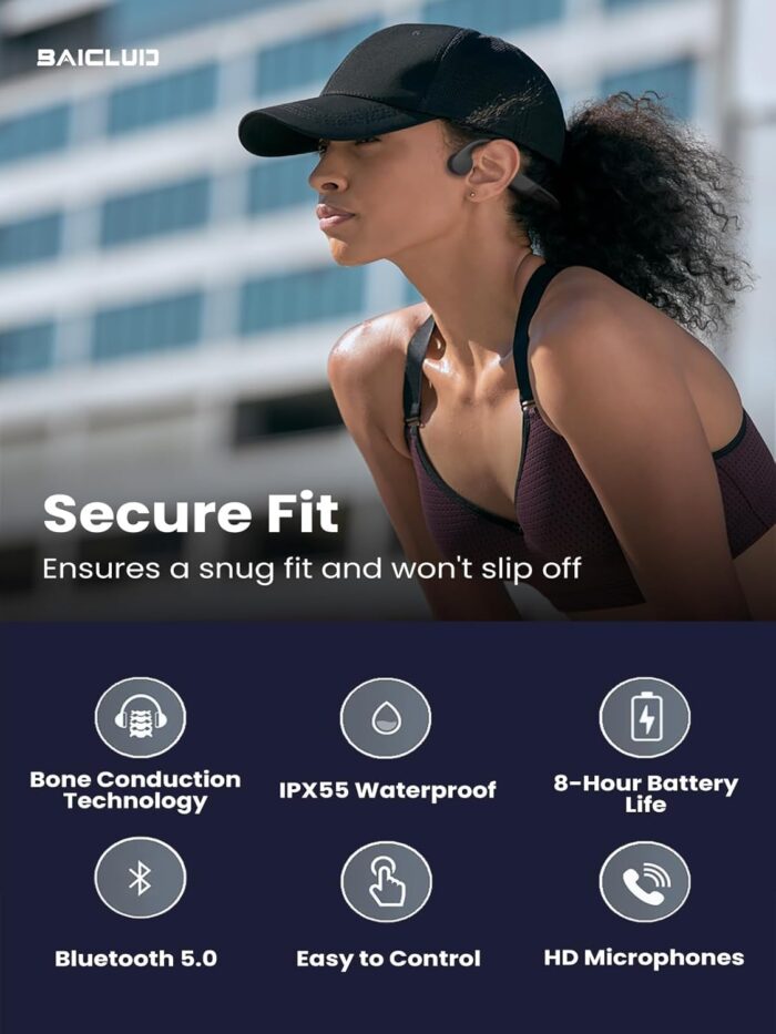 Bone Conduction Headphones, 2024 Upgrade Open-Ear Wireless Bluetooth Workout Headphones with Microphones, 8Hr Playtime, Waterproof Earphones for Sports, Running, Gym, Hiking, Cycling - Image 3