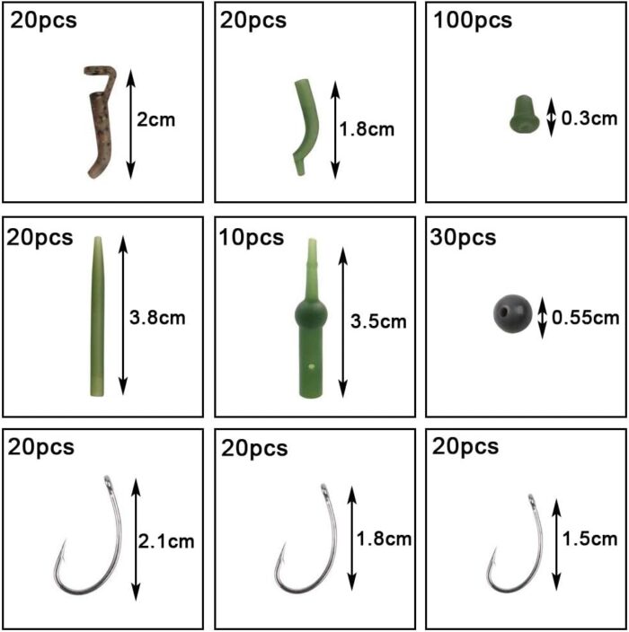 Carp Fishing Tackle Box Kit - 320pcs Fishing Kit Including Swivels, Hooks, Anti-Tangle Sleeves, Beads, Hook Stops, Boilie Bait, Screw Leader Rigging, Terminal Tackle - Image 5