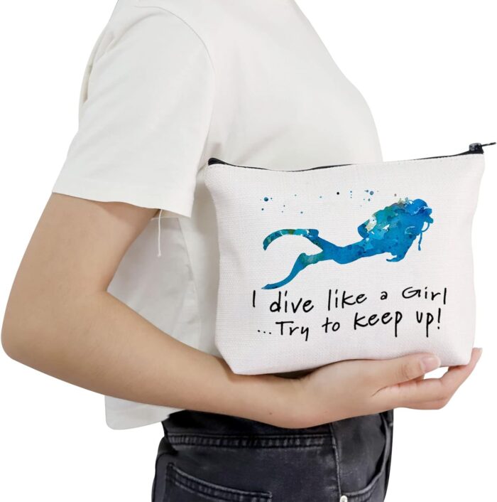 POFULL Scuba Diving Girl Gift I Dive Like A Girl Try To Keep Up Cosmetic Bag scuba lover Gift (I dive like a Girl bag) - Image 6