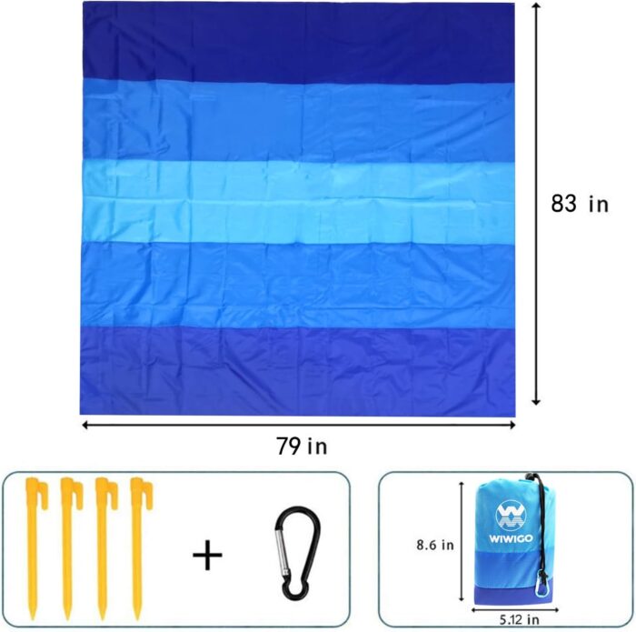 Beach Blanket Waterproof Sandproof Beach Mat 79" X 83" /10'x9'for 2-8 Adults Quick Drying Outdoor Picnic Mat Beach Accessories for Travel, Camping, Hiking - Image 2