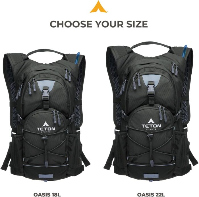 Teton Oasis Hydration Backpack – Lightweight Water Pack with Bladder for Hiking, Running, Cycling, Biking – 18L/22L Sizes – Sewn-in Rain Cover – Fits Men and Women - Image 6