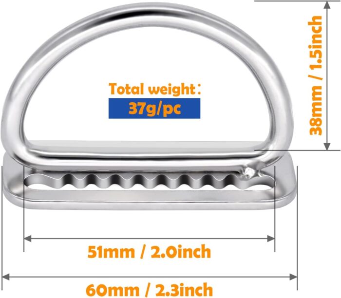 2Pack Weight Belt Keeper, 5cm/2'' Stainless Steel Serrated Scuba Diving Weight Belt Retainer Stopper with D Ring for Dive Gear and BCD Accessories - Image 6