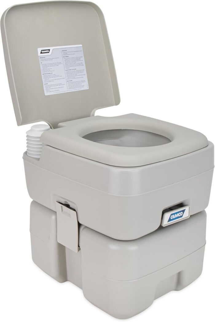 Camco 5.3-Gallon Portable Toilet - Features Detachable Holding Tank w/Sealing Slide Valve & Bellow-Type Flush - Easy Transport w/Compact Lightweight Design & Carry Handle - Gray (41541) - Image 4