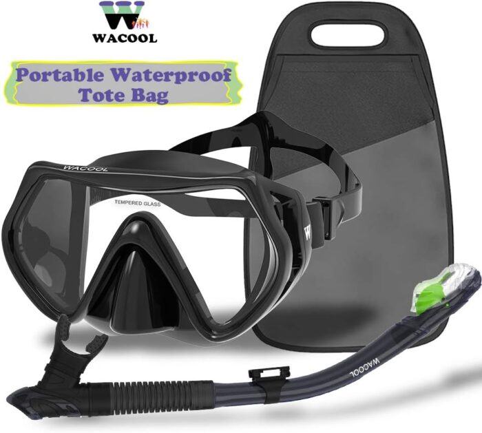 WACOOL Professional Snorkeling Snorkel Diving Scuba Package Set with Anti-Fog Coated Glass Purge Valve and Anti-Splash Silicon Mouth Piece for Men Women (Adults,Black) - Image 7