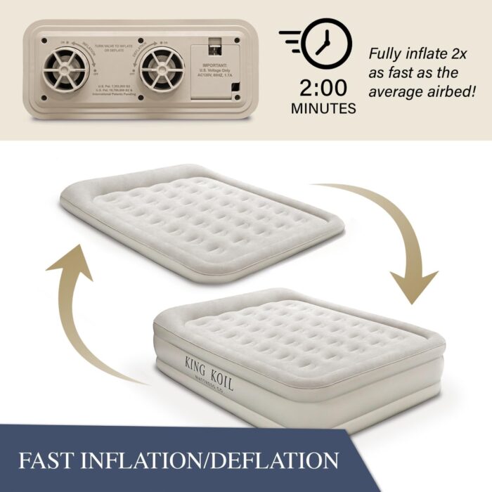 King Koil Luxury Built-in Pillow Top Queen Air Mattress with Built-in High-Speed Pump Best for Home, Camping, Guests, 20" Queen Size Double High Airbed, Blow Up Mattress, Waterproof, 1-Year Warranty - Image 3