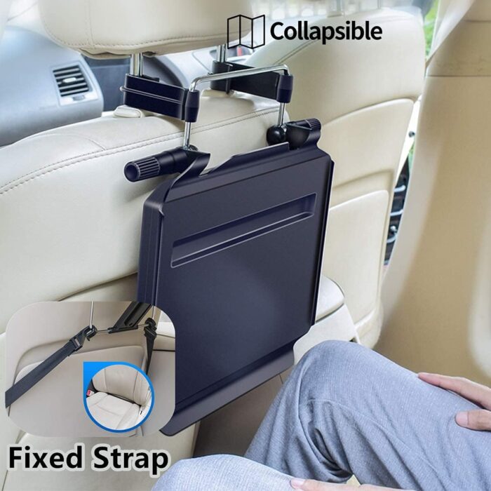 2 in 1 Car Steering Wheel Tray/Back Seat Headrest Tray for Eating Food Drink and Writing Laptop Work, Black Car Desk - Image 3