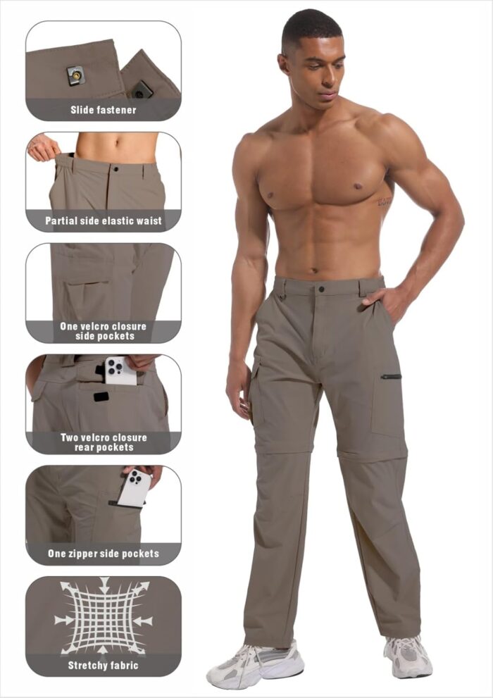Mens Outdoor Hiking Pants Convertible Lightweight Water Resistant Quick Dry Zip Off Fishing Travel Camping Tactical Pants - Image 4