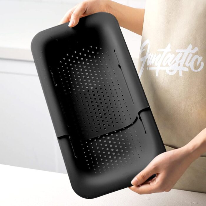 Collapsible Sink Colanders and Strainers Basket Extendable Plastic Fruit Vegetable Strainer Drainer Basket for Kitchen (Length 13.6 inch-18.7 inch) (Black Set of 2) - Image 7