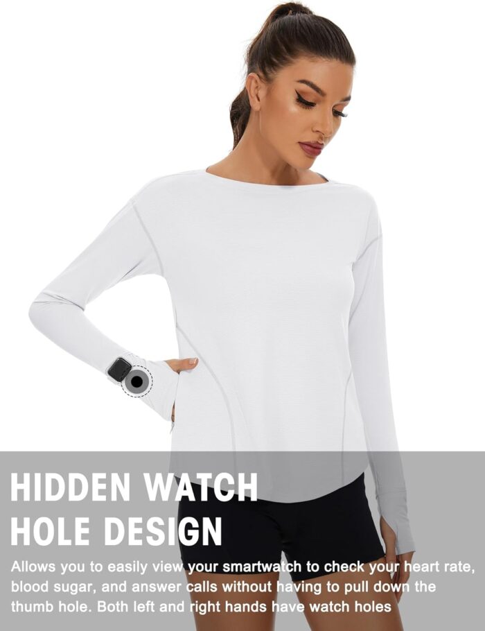 Loovoo Women's Long Sleeve Running Shirts Workout Tops UPF 50+ Sun Shirt Quick Dry Athletic T-Shirts with Watching Window - Image 3