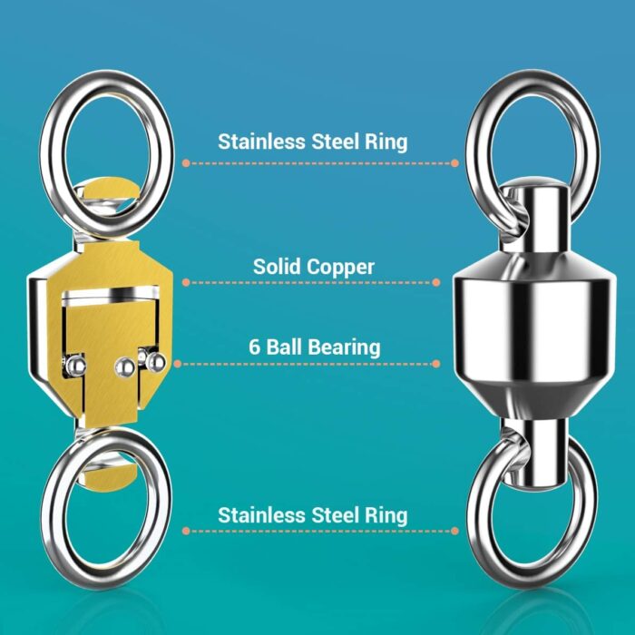 Fishing Swivels, Ball Bearing Swivel Coastlock Snap Clasp Assortment Solid Welded Ring Stainless Steel High Strength Fishing Tackle Accessories Heavy Duty Saltwater - Image 2