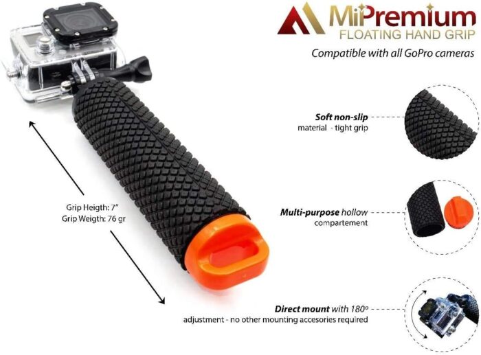 Floating Hand Grip Waterproof Monopod for GoPro Hero 13 12 11 10 9 8 7 6 5 4 3+ Session Black Silver Action Camera Handler & Handle Mount Accessories for Underwater Snorkeling & Water Sports (Orange) - Image 4