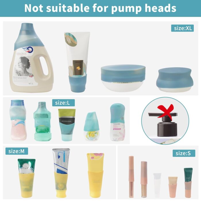 24 Pack Multi Sizes Silicone Bottle Covers, Travel Accessories Must Haves, Cruise Ship Essentials, Travel Size Toiletries,Travel Essentials for Women Men,Travel Gadgets, Elastic Sleeves for leak proof - Image 5
