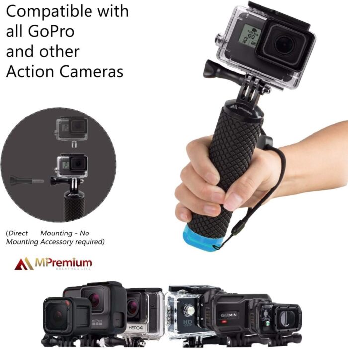 Floating Hand Grip Waterproof Monopod for GoPro Hero 13 12 11 10 9 8 7 6 5 4 3+ 2 1 Session Black Silver Handler & Handle Mount Accessories Kit for Water Sport and Action Cameras (Blue) - Image 3