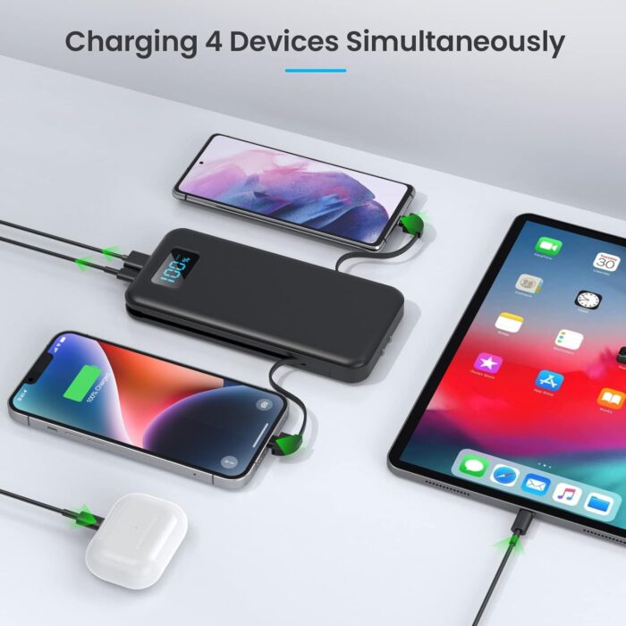 Portable Charger with Built-in Cables & AC Wall Plug,Upgraded 13800mAh USB-C Power Bank, 4 Output LCD Display External Battery Pack Phone Charger Compatible with iPhone 16/15/14/13 Samsung Android etc - Image 7