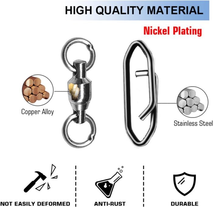 Atibin Snap Connector Fishing Swivels Stainless Bearing Ball Snap Swivels Steel Quick Change Fishing Clips Swivel Black Nickel - Image 4