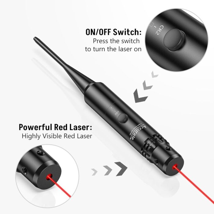 MidTen Laser Bore Sight Kit with Button Switch, Professional Red/Green Laser Bore Sighter with 32 Adapters for 0.17 to 12GA Calibers, Powerful Hunting Equipment - Image 3