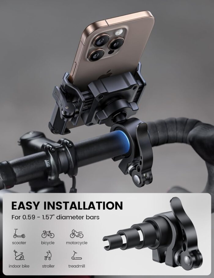 Lamicall Motorcycle Bike Phone Mount - [No Block Camera] [1s Lock] Bike Cell Phone Holder Clamp, Bicycle Scooter Handlebar Clip, for iPhone 16 15 14 Pro Max, Galaxy S25 S24 Ultra, 4.7-7" Phones - Image 6