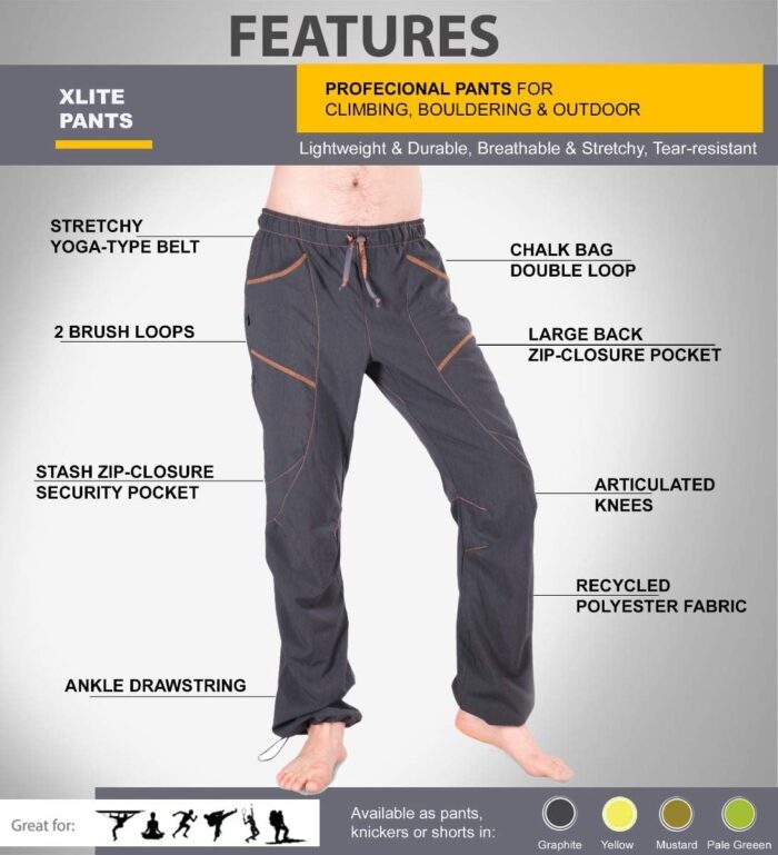 Ucraft "Xlite Rock Climbing Bouldering and Yoga Pants. Lightweight Stretchy Trousers - Image 4