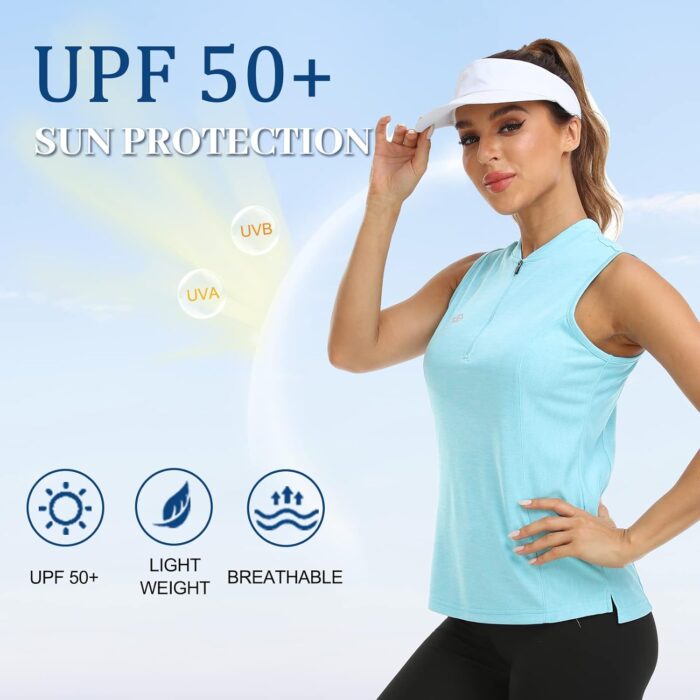 Women's Sleeveless Tennis Shirt Golf Shirts for Women Quick Dry Pickleball Shirts UPF 50+ Sportswear T-Shirts with Zipper - Image 6