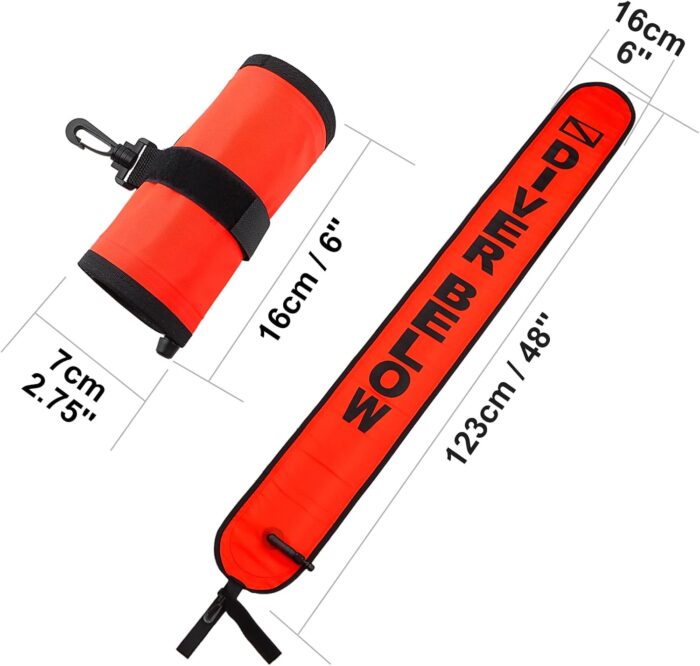 Surface Marker Buoy, Scuba Diving Surface Marker Signal Tube with Reflective Strip and Plastic Clip - Image 6