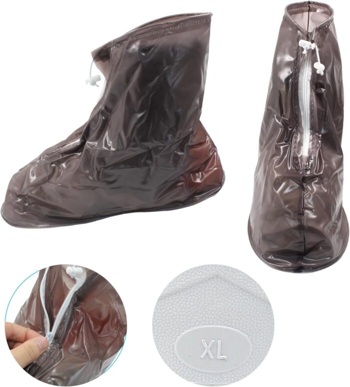 Hordion Rain Shoes Covers Non-Slip, Waterproof Shoe Covers Reusable Snow Boots Galoshes Overshoes with Zipper for Outdoor Hiking Climbing Cycling Garden Travel, (L, White) - Image 3