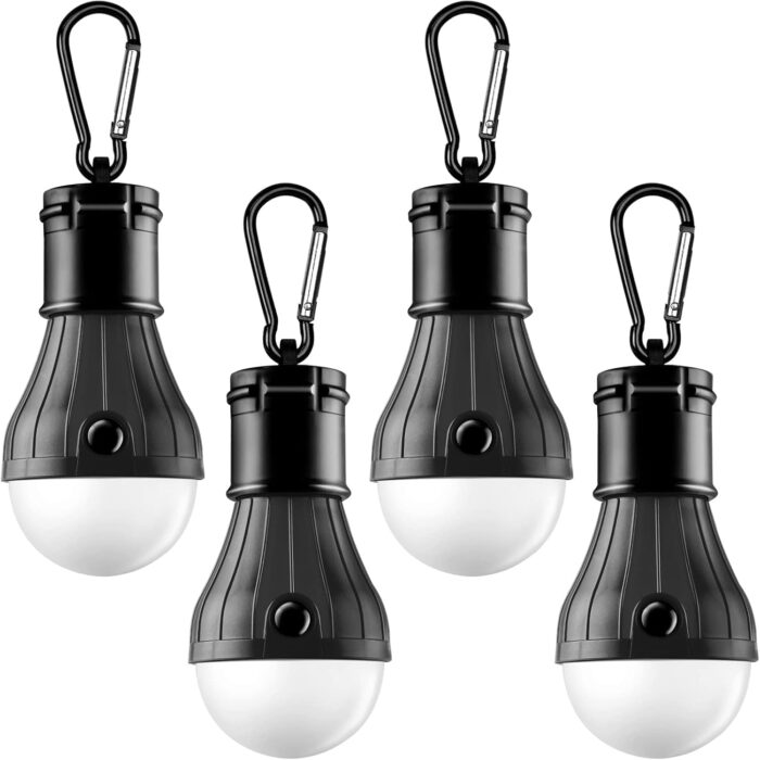 Tent Lamp Portable LED Tent Lights 4 Packs Hook Hurricane Emergency Lights LED Camping Light Bulb Camping Tent Lantern Bulb Camping Equipment for Camping Hiking Backpacking Fishing Outage