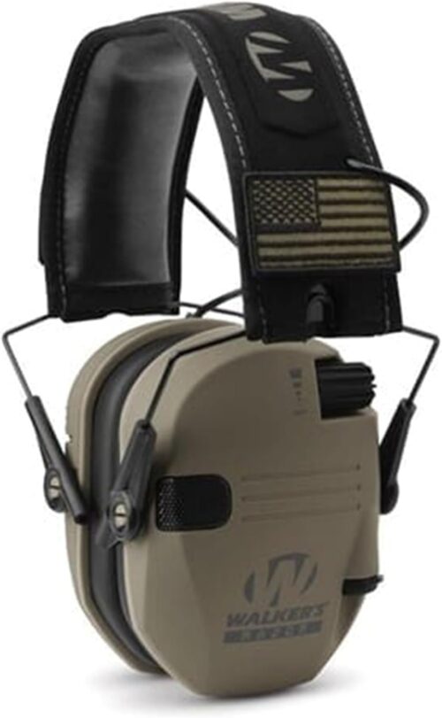 Walkers Razor Slim Shooter Electronic Folding Ear Protection Muffs, Tan Patriot