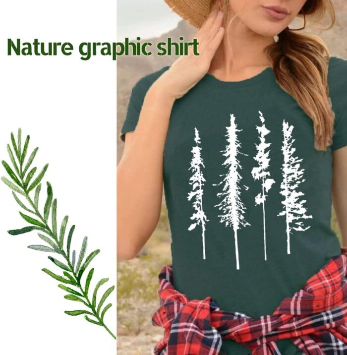 Funny Graphic Women Skinny Pine Tree Shirt Summer Hiking Camping Athletic Tees Nature Casual Comfy Clothes - Image 2